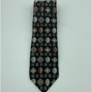 Mark Alexander 100% Silk Necktie Tie 3.5" X 58" Black With Sage And Tan‎